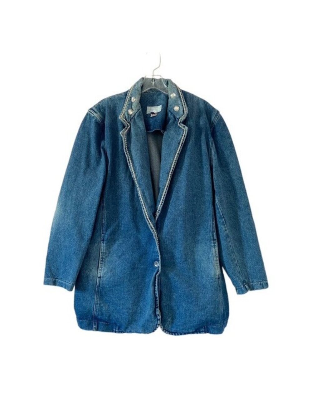 Vintage Cache XL? Denim Jacket Blazer Rhinestone Medium Wash Bling 80's USA